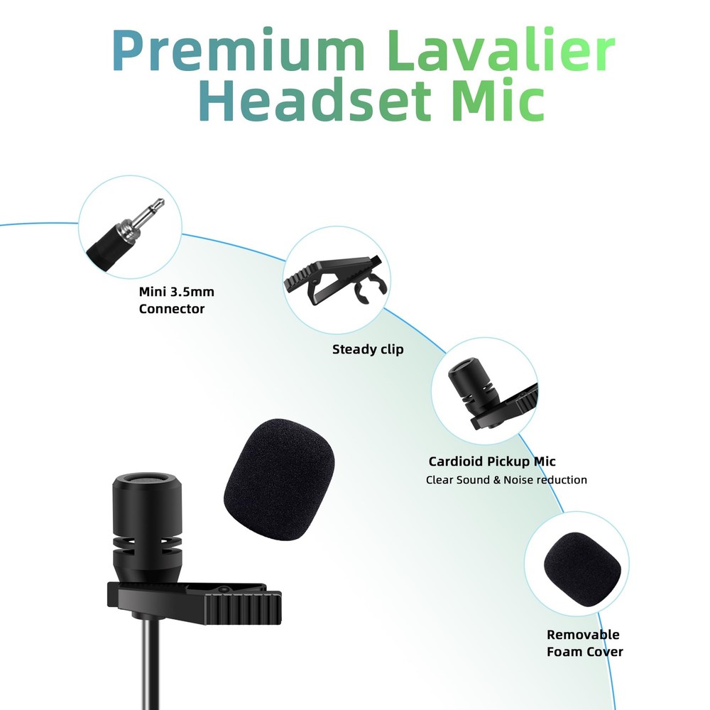 Lapel Wireless Microphone System with Headset & Lavalier Mics, 4 Channel UHF ...