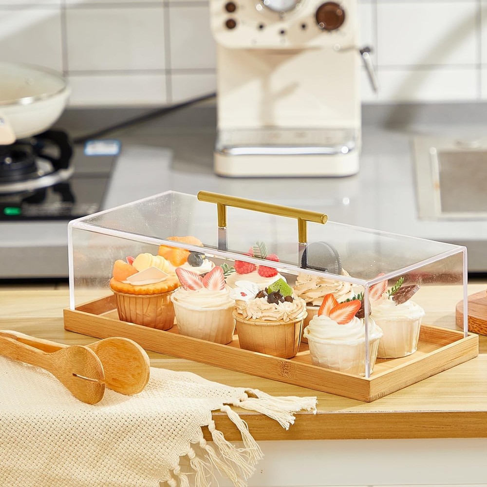 1 Set Rectangular Cake Tray with Lid 14" x 6" x 4" Dessert Display Case with Woo