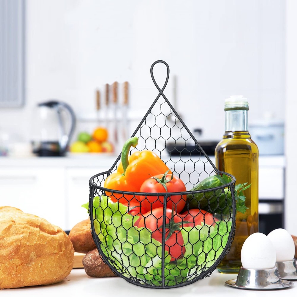 Metal Fruit And Vegetable Storage Hanging Basket Wall Mounted, For Kitchen Bl...
