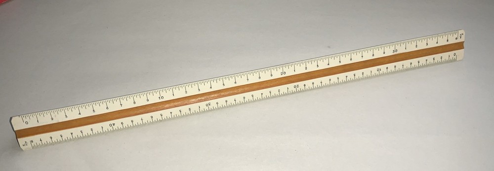 Sans & Streiffe Engineer Scale 12 Inch Triangular Color Coded Drafting Ruler GUC