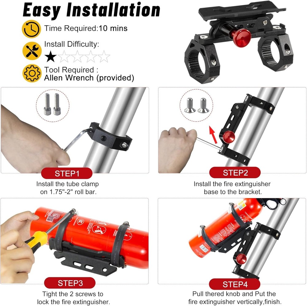 UTV Fire Extinguisher Mount Kit- Quick Release Roll Bar Fire Extinguisher Hol...