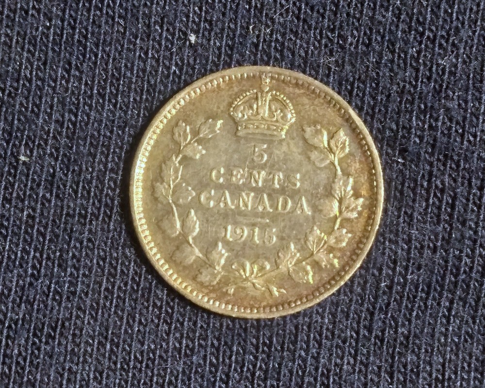 CANADA-1915  5 CENT SILVER-XF-SCARCE DATE