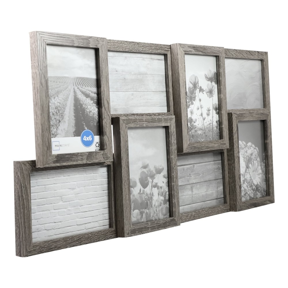 Mainstays 4x6 8-Opening Linear Gallery Collage Picture Frame, Rustic Gray