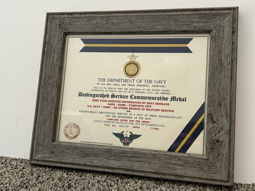 NAVY DISTINGUISHED SERVICE COMMEMORATIVE MEDAL CERTIFICATE ~ CUSTOM PRINTING T-1