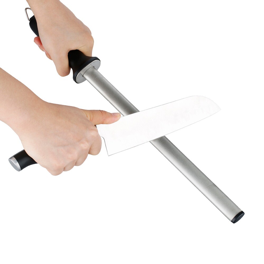 Pro 10" Diamond Knife Sharpener Rod Sharpening Tool for Kitchen Knives Scissors