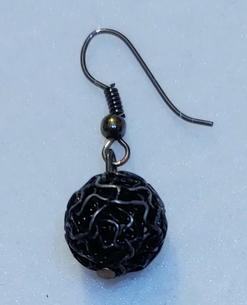pierced dangle earrings - WIRE BALL - 1/2 in Dia - BLACK