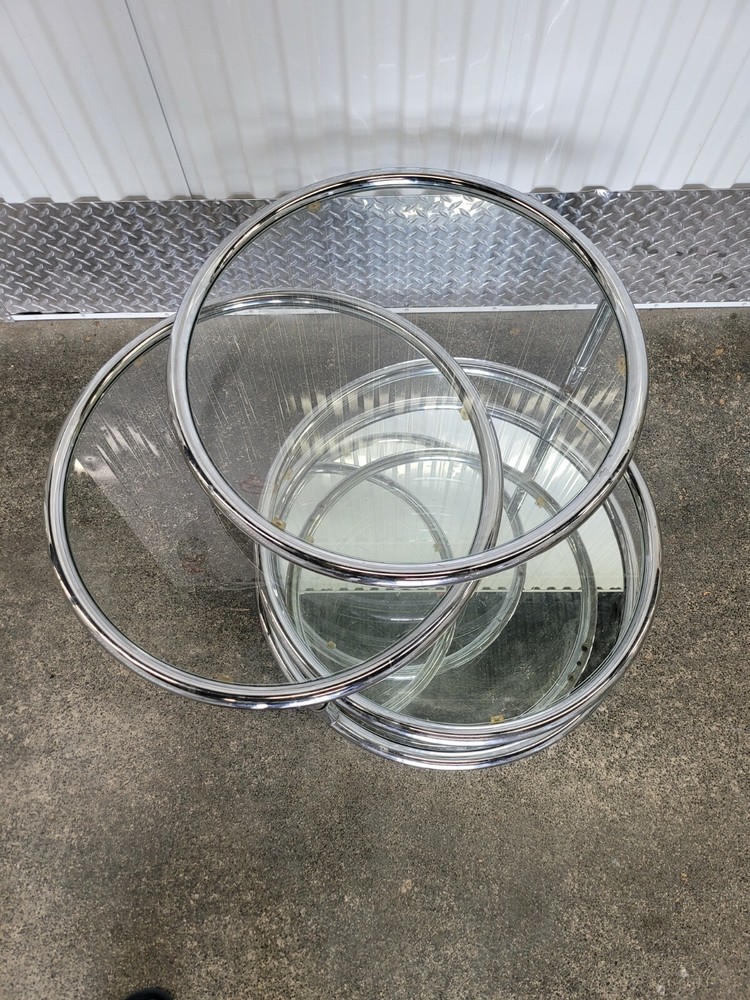 1970'S SPACE AGE CHROME ROUND SWIVEL FOUR TIER TABLE