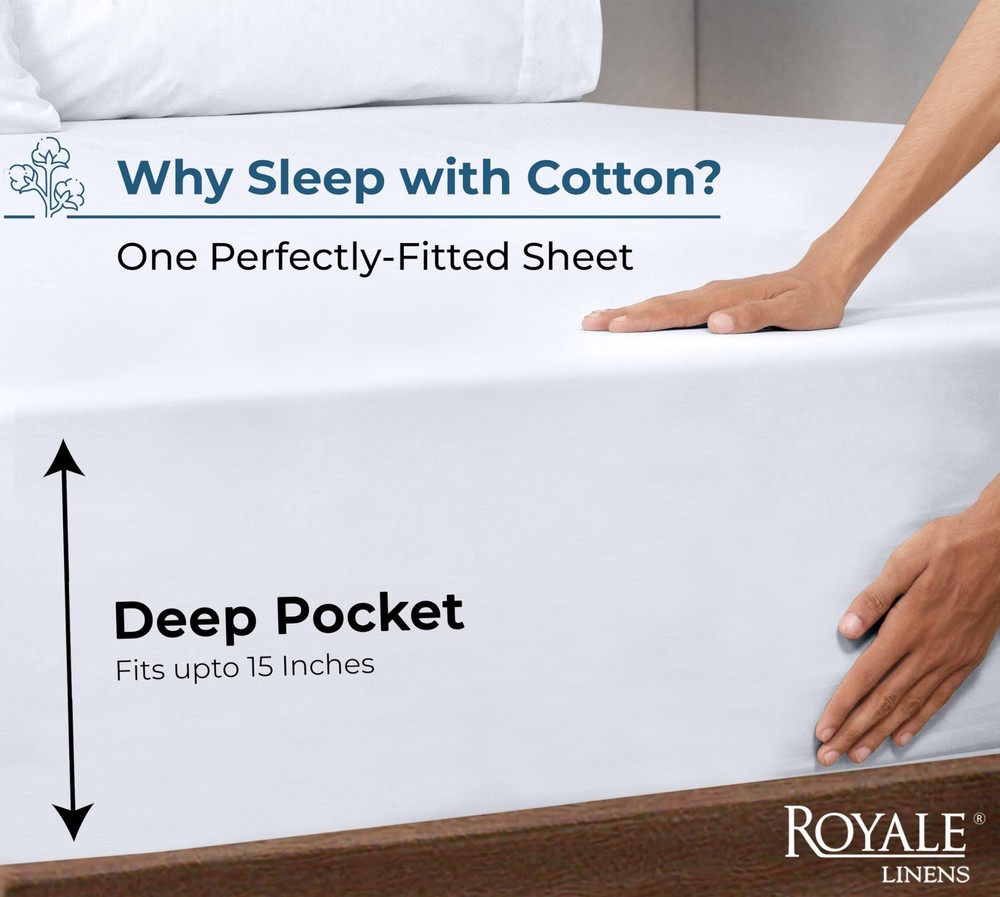 100% Organic Cotton Fitted Sheet - Percale Weave - Super Soft Deep Pocket Bot...