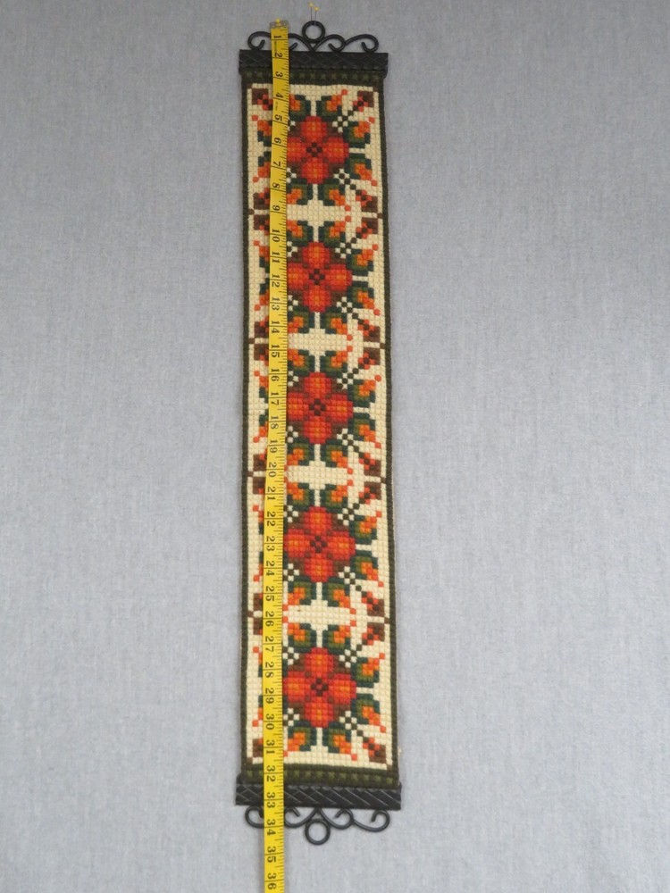 Vintage Cross Stitch/Needle Point Wall Hanging/Bell Pull Floral