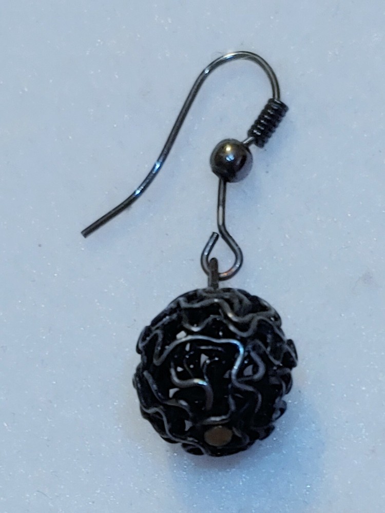 pierced dangle earrings - WIRE BALL - 1/2 in Dia - BLACK