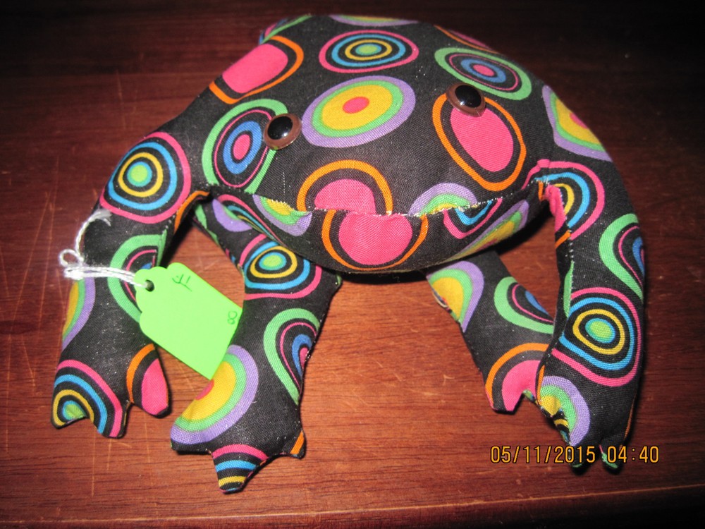 Home Decor..Poly Bead/Poly Filled Toads Black w/ Multi Color Circles...HANDMADE