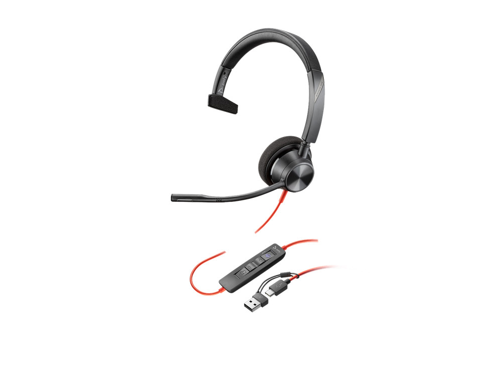 Poly Blackwire 3310 Monaural Microsoft Teams Certified USB-C Headset +USB-C/A