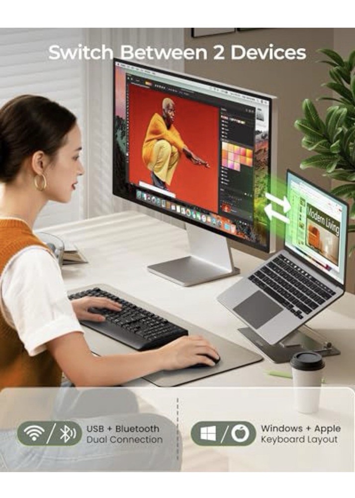 seenda Bluetooth Keyboard and Mouse, COE200 USB + Bluetooth Multi Device, Erg...