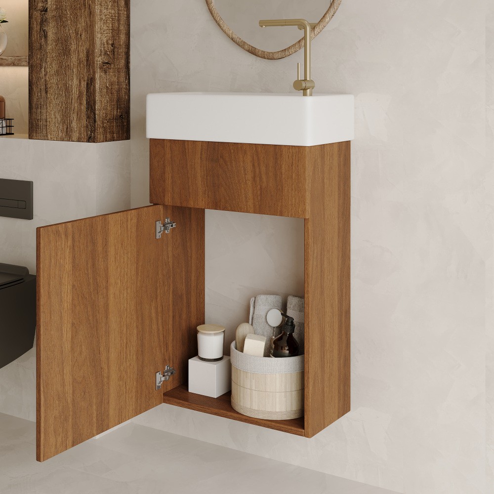 16.5" Floating Bathroom Vanity w/ Ceramic Basin & Soft-Close Door