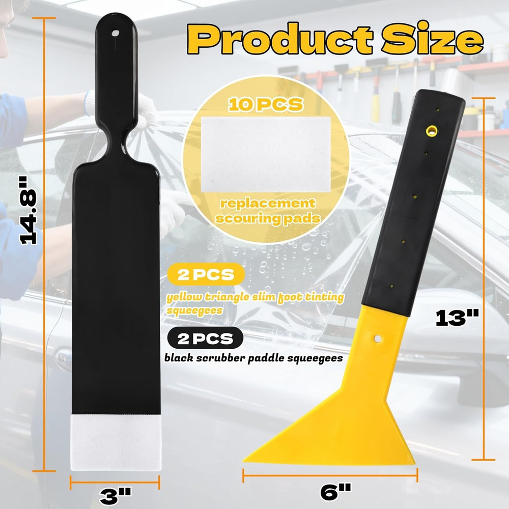 4 Pieces Window Tint Tools, Long Handle Bulldozer Squeegee Scrubber Paddle Squee