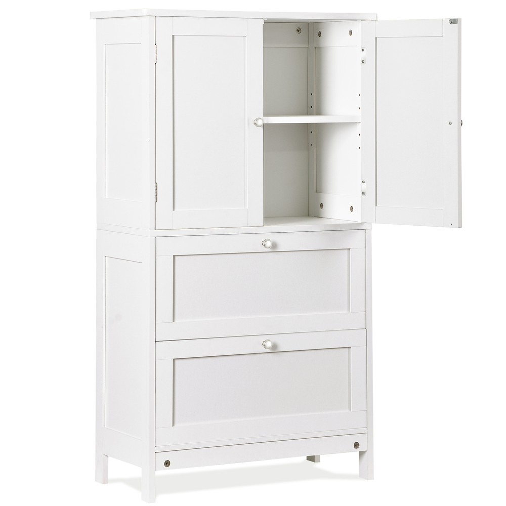 Freestanding Bathroom Floor Storage Unit with 2 Drawers Adjustable Shelf White