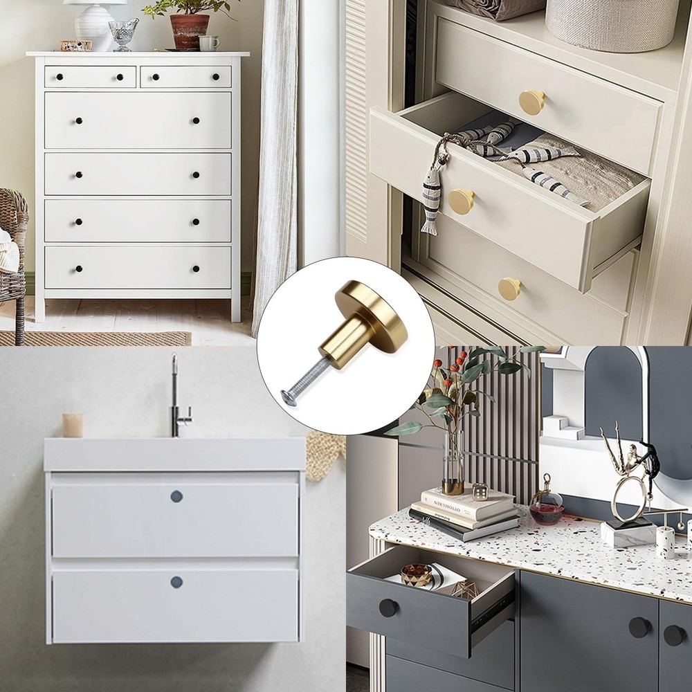 5 Pack Gold Cabinet Knobs Solid Drawer Knobs Brushed Brass Kitchen Hardware H...