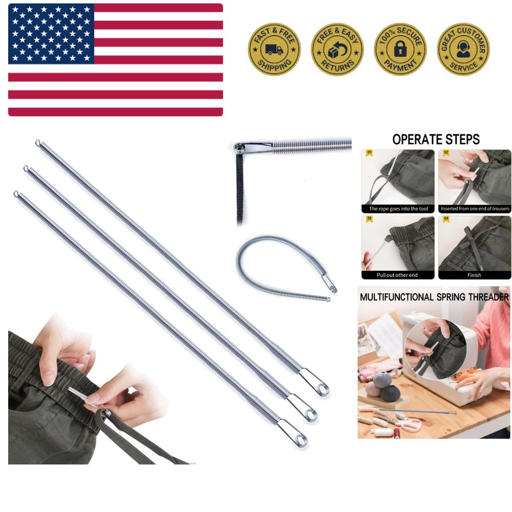 3PCS Spring Drawstring Threader Tool-Rope Threader Clip for Drawstring Replac...