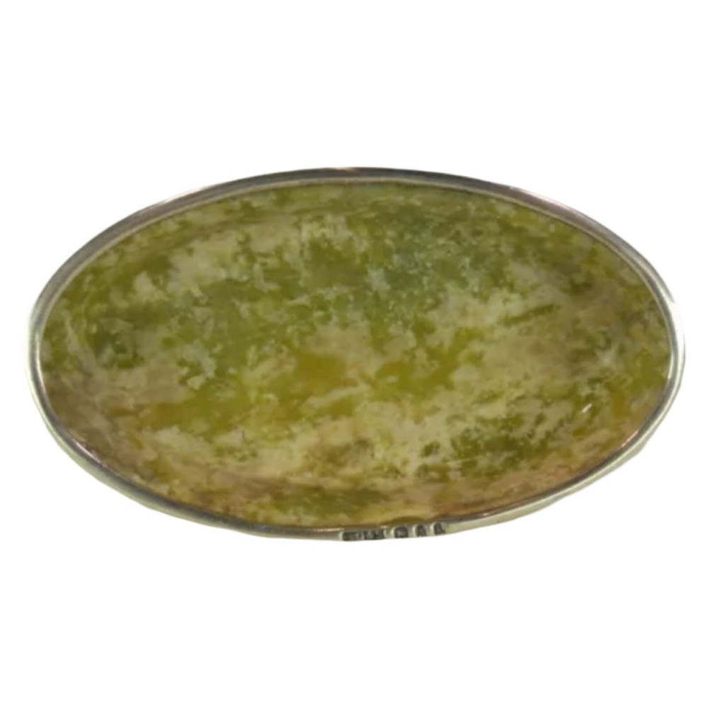 Solid Silver Mounted Serpentine Hardstone Pin Dish, Birmingham 1920 (F????)