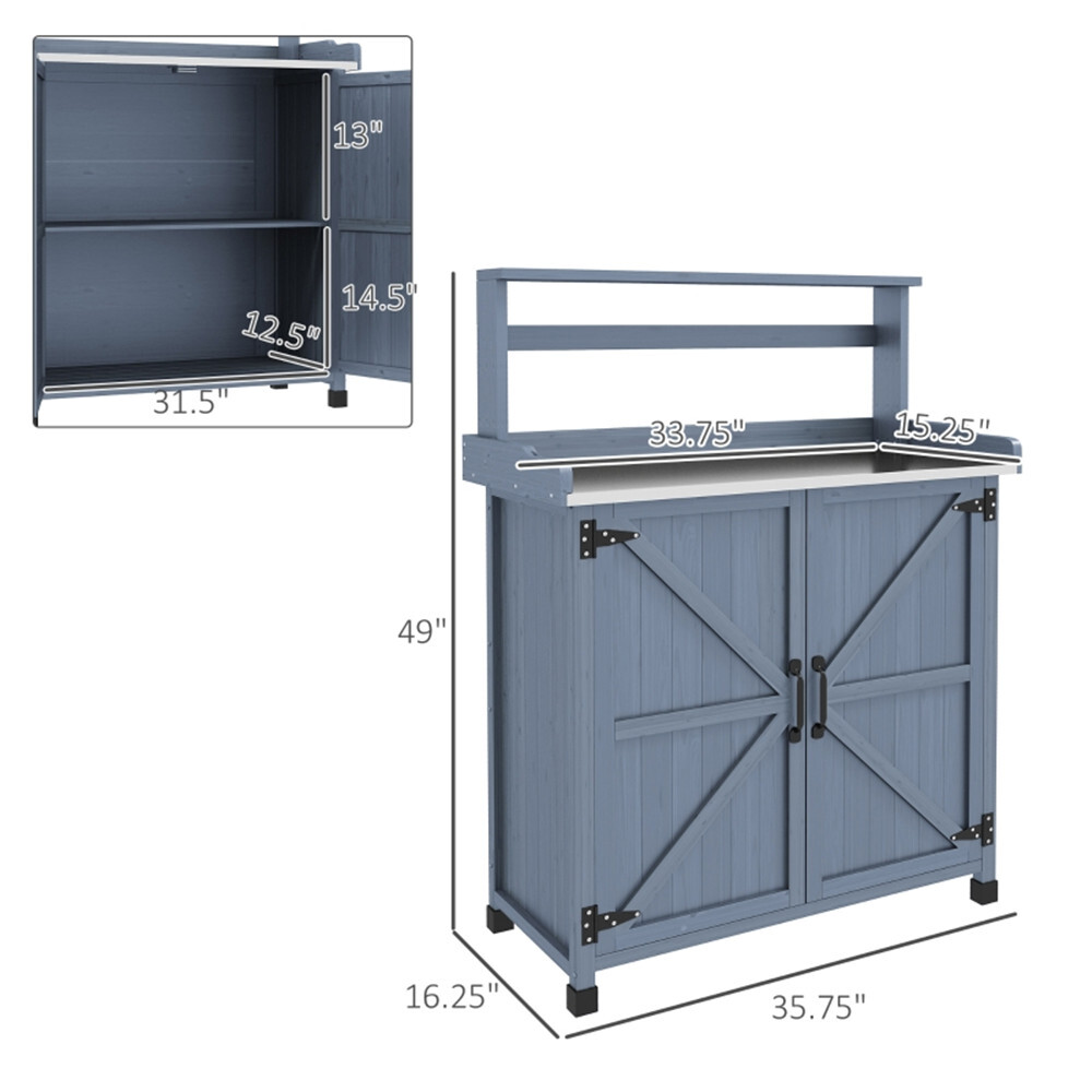 Potting Bench with Storage Cabinet Gray