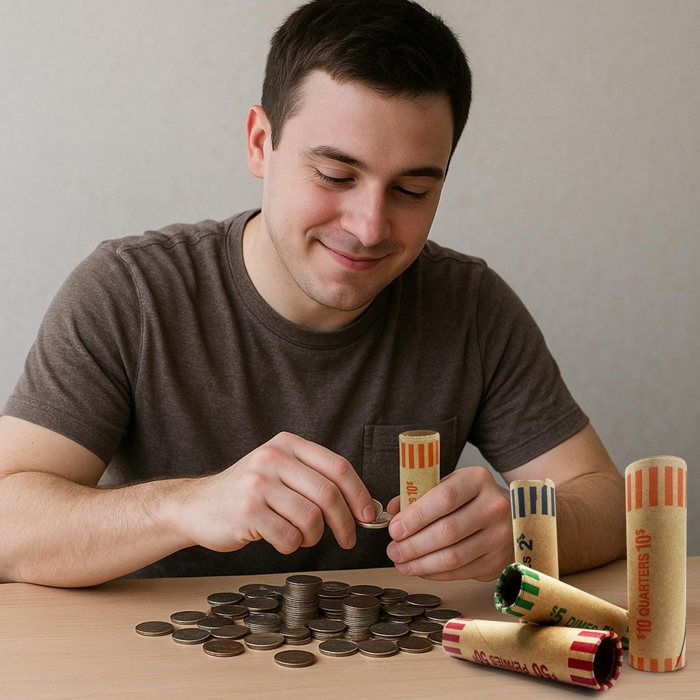 128 Pcs Preformed Coin Wrappers Rolls — Assorted Heavy Duty Rolls Wrappers fo...