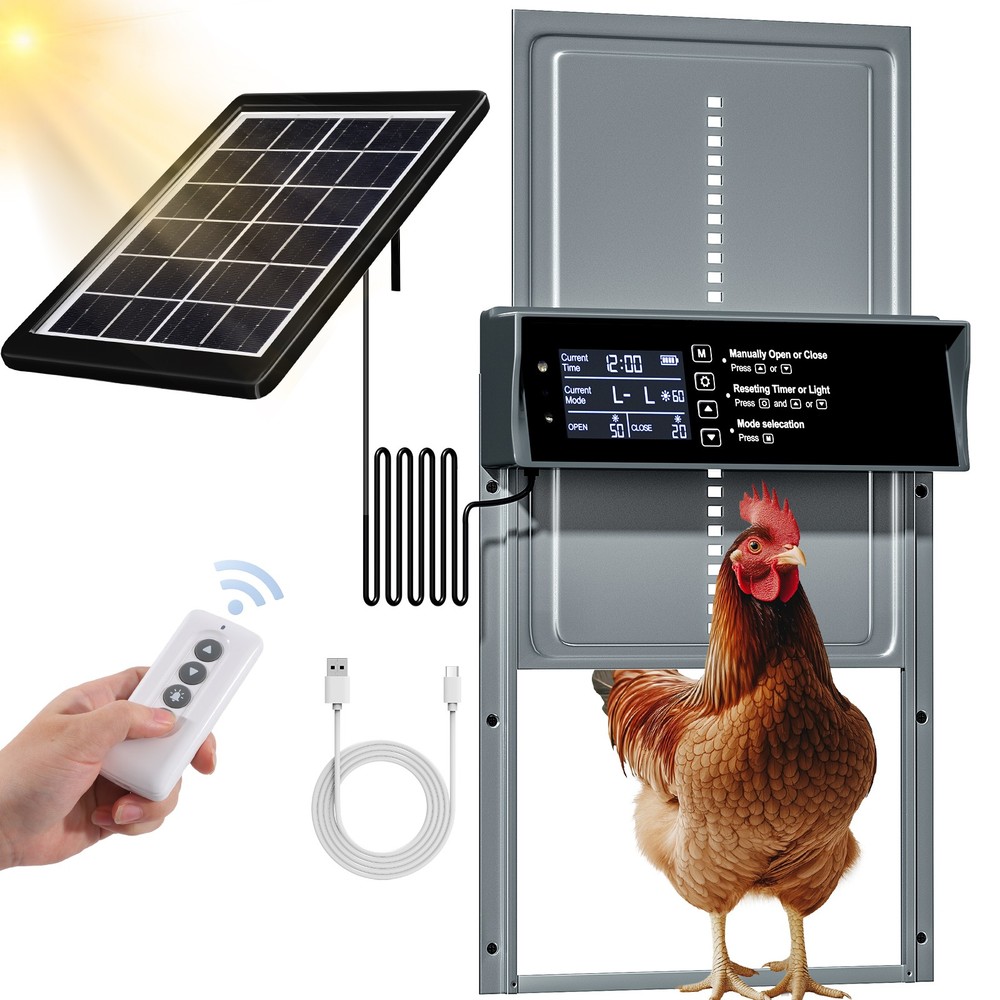 Solar Automatic Chicken Coop Door Opener w/Timer Light Sensor Remote Control
