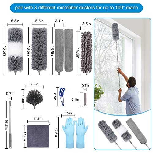 Microfiber Extendable Feather Duster (11pcs) with 100" Extension Pole,
