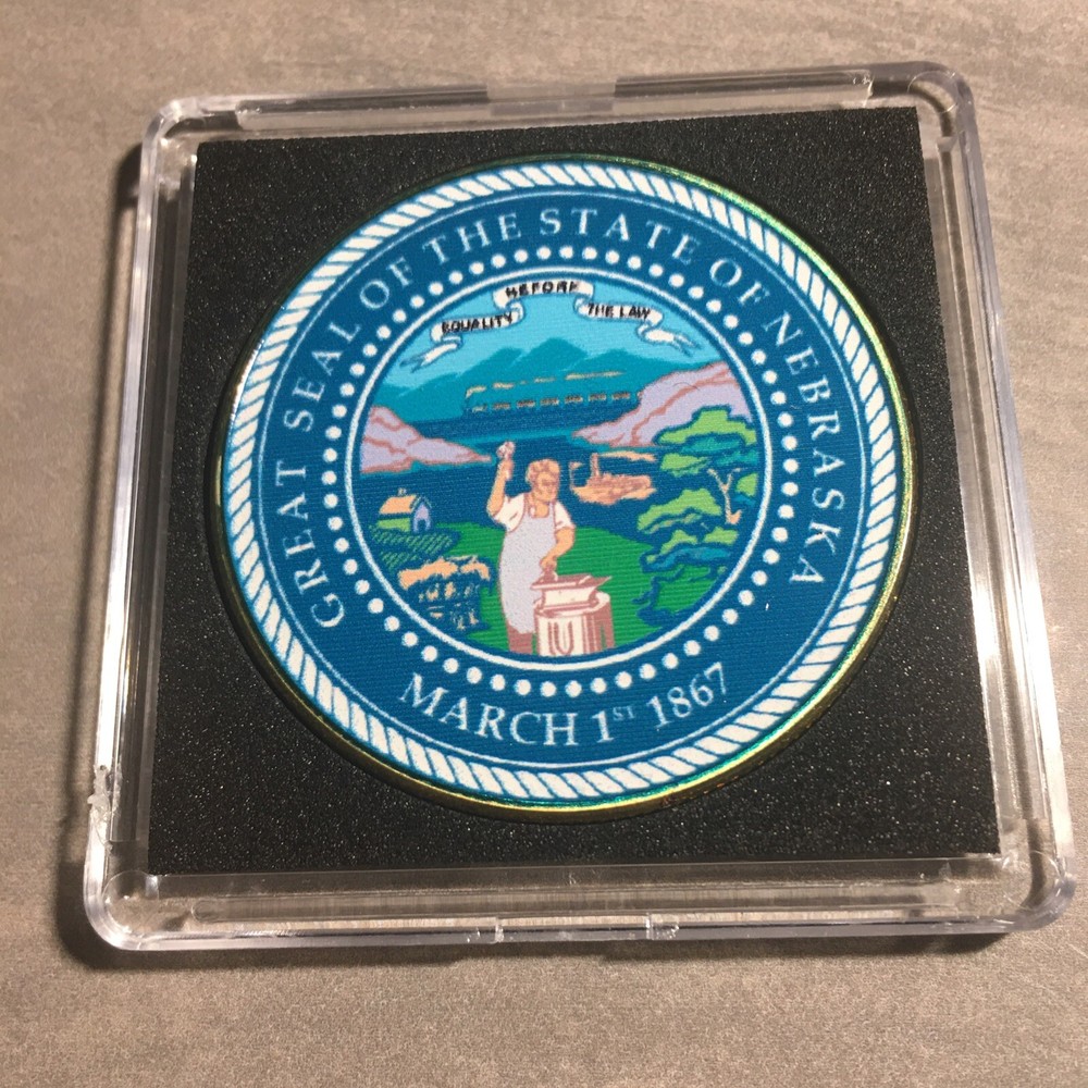 NEBRASKA State 1867 Seal Challenge Coin Colorized USA INCLUDES CASE!
