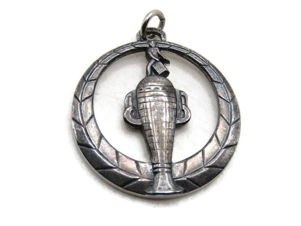 Person Wreath & Structure Necklace Charm Silver Tone