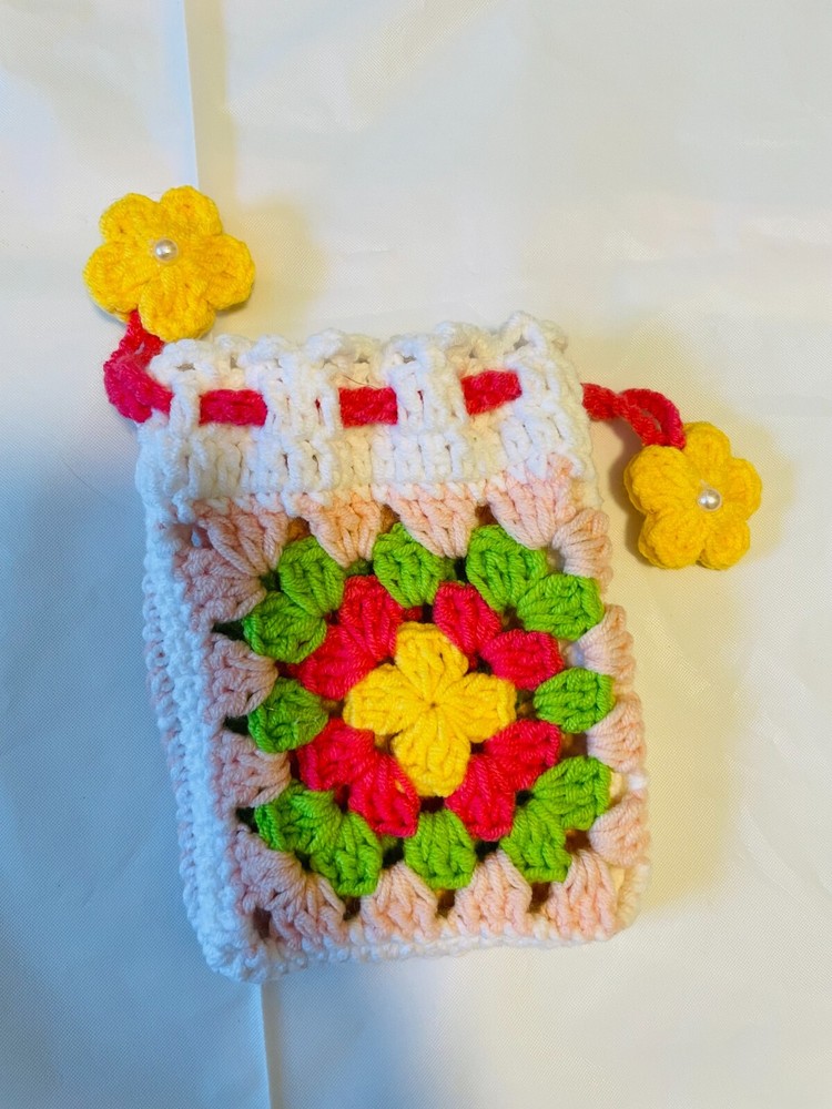 Crochet drawstring bag