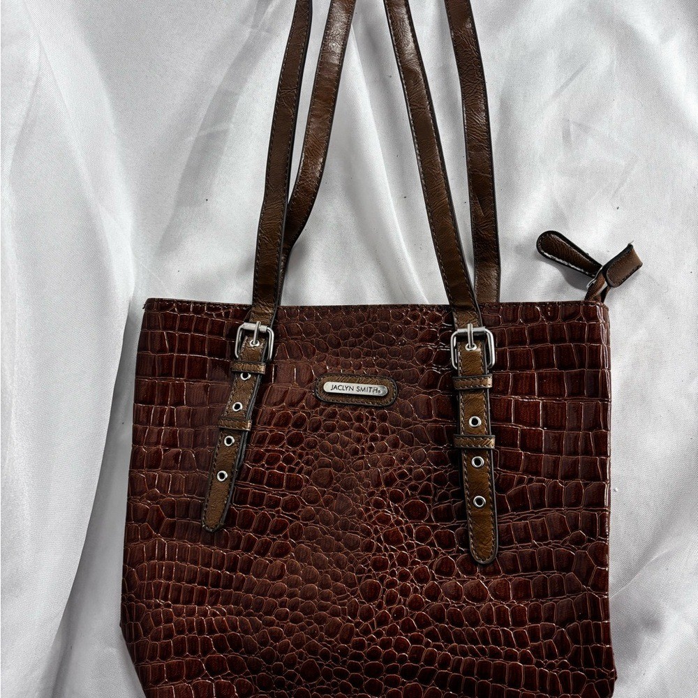 Jaclyn Smith Rich Brown Croc-Pattern Tote