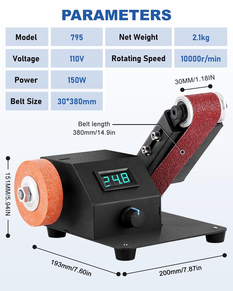 Mini Belt Sander Knife Sharpener Belt Sander Variable Speed Electric Power Be...