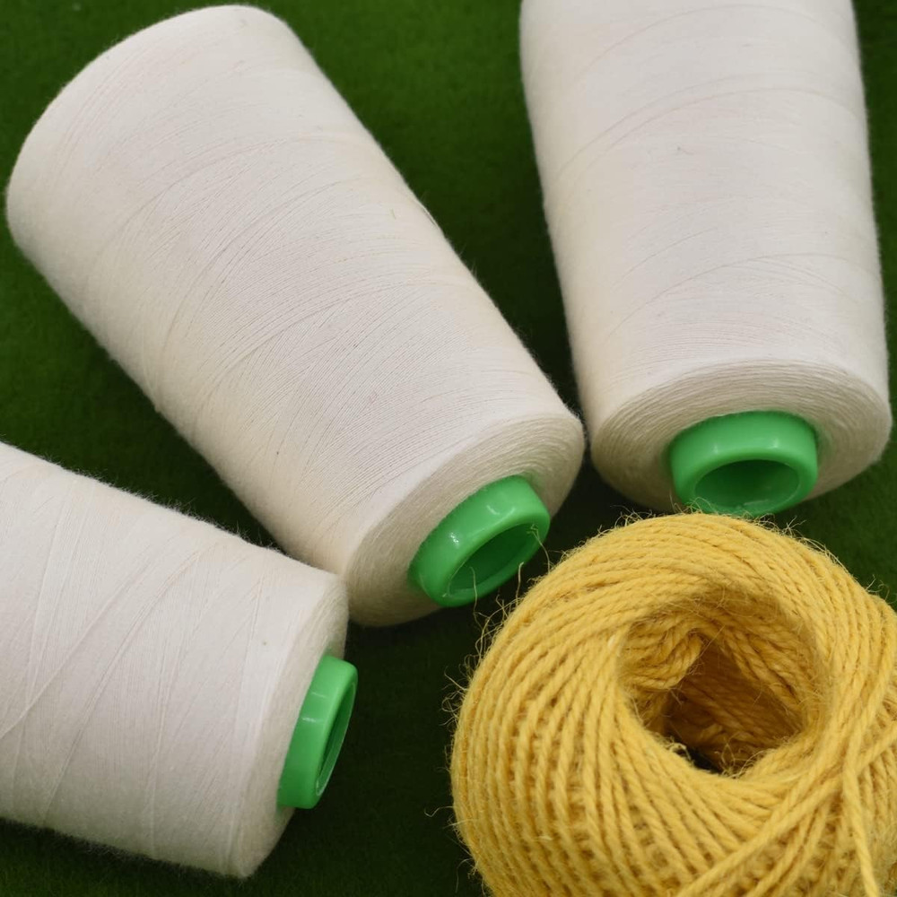 Raw White All Purpose Cotton Thread - 3 Spools, 40/2 Connecting Threads for Serg