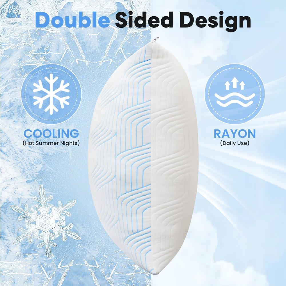 Cooling Bed Pillows for Sleeping 2 Pack Shredded Memory Foam Pillows Queen Si...