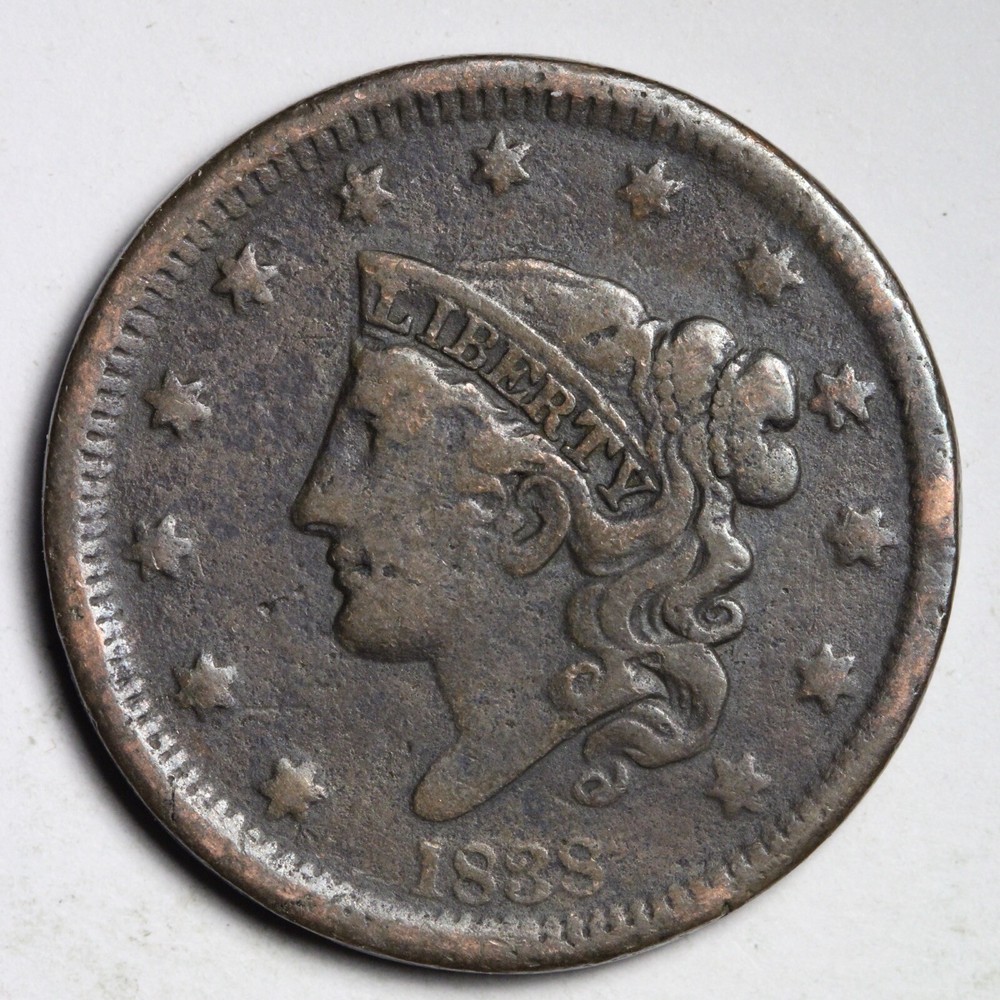 1838 Coronet Head Large Cent CHOICE FINE+ E219 DCH