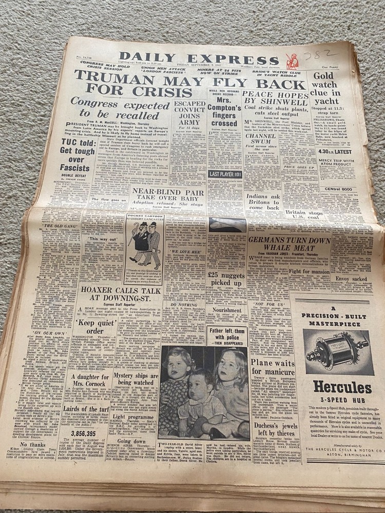 Daily Express Newspaper 5th September 1947 ORIGINAL
