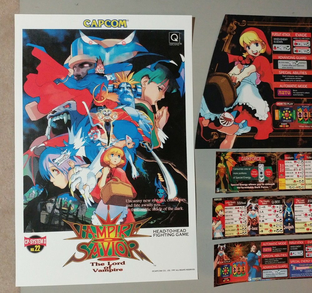 (BACKLIT) Capcom Vampire Savior Marquee Art set for Sega Blast City CPS2 Jamma