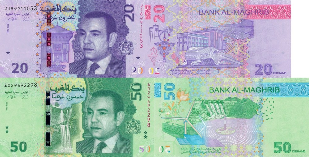 Morocco 2 PCS Set: 20 & 50 Dirham (2023) - p-79 & p-80 UNC