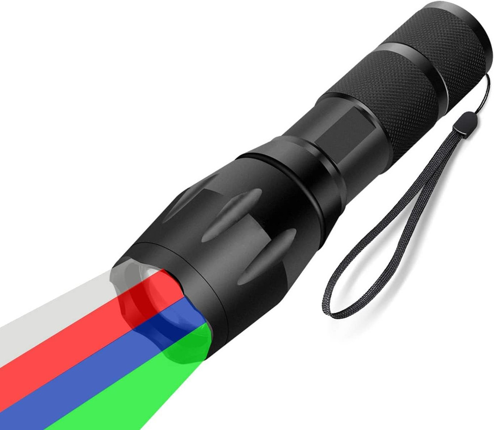 4 in 1 Multicolor Flashlight, Single Mode White, Red, Green, Blue Light, LED Fla