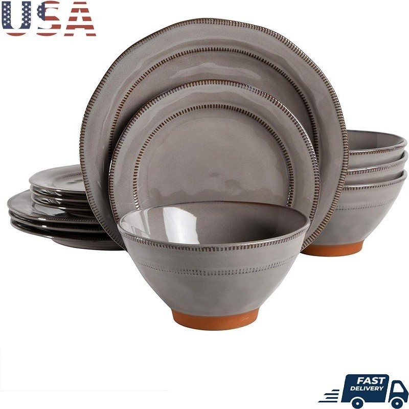 Artisanal Reactive Glaze Stoneware Dinnerware Set Unique Geometric Rustic Design