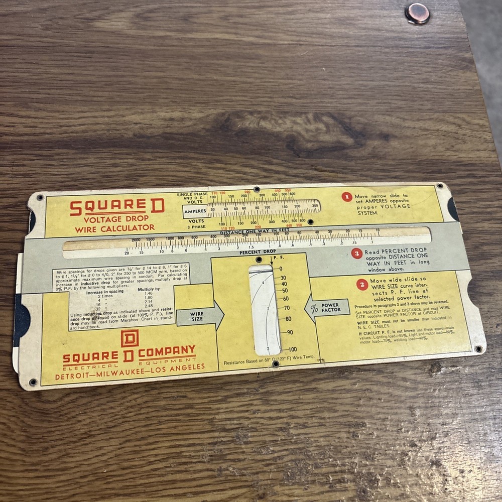 Square D Voltage Drop Wire / Motor Data Calculator, Patent Applied For