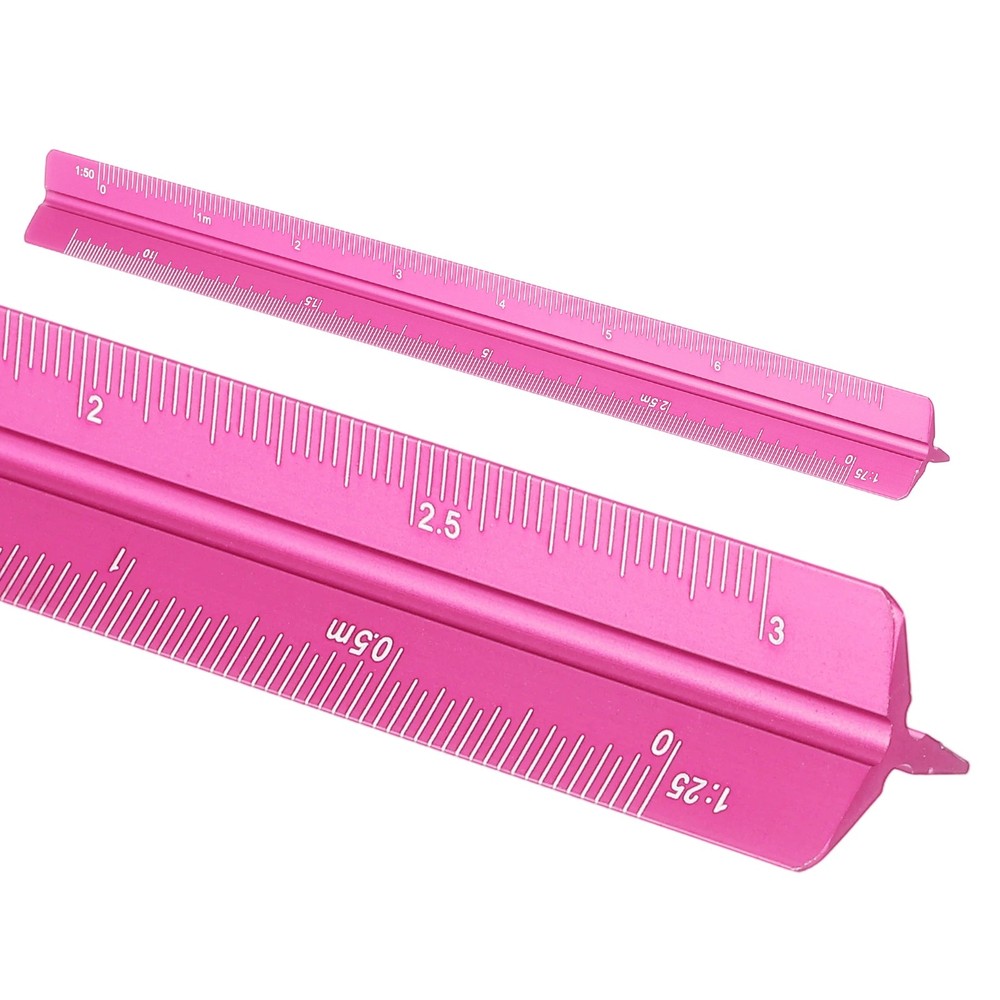 7 Inch Metric Architectural Triangular Scale Ruler Small Scale, Rose Red