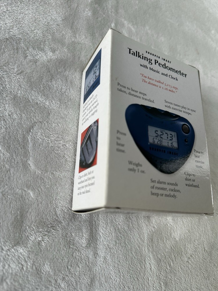 Sharper Image Talking Pedometer Blue with Music, Clock, Clip, Steps