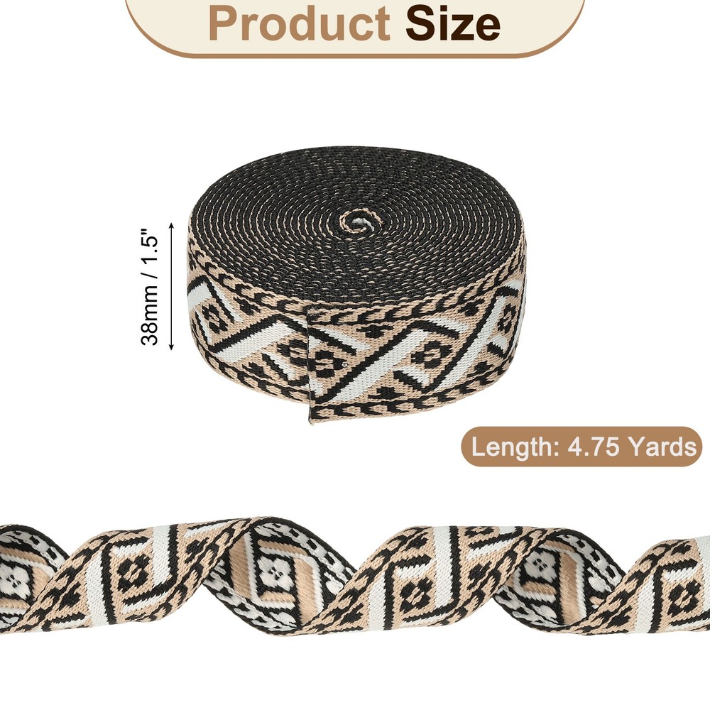 4.75Yards Cotton Webbing Strap 38mm Jacquard Webbing Strap, Black-White