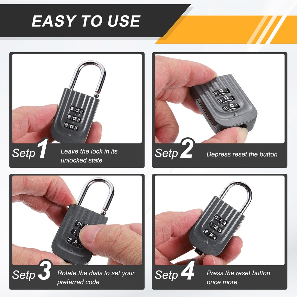 Resettable 3 Digit Combination Lock Code Padlock, White (65 x 30mm)