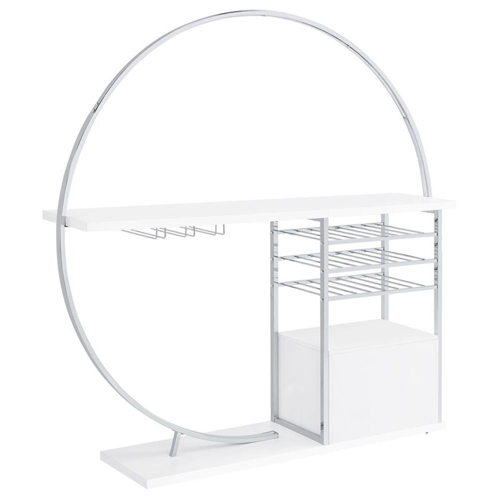 Coaster Risley Circular LED Wood Home Bar with Wine Storage White High Gloss