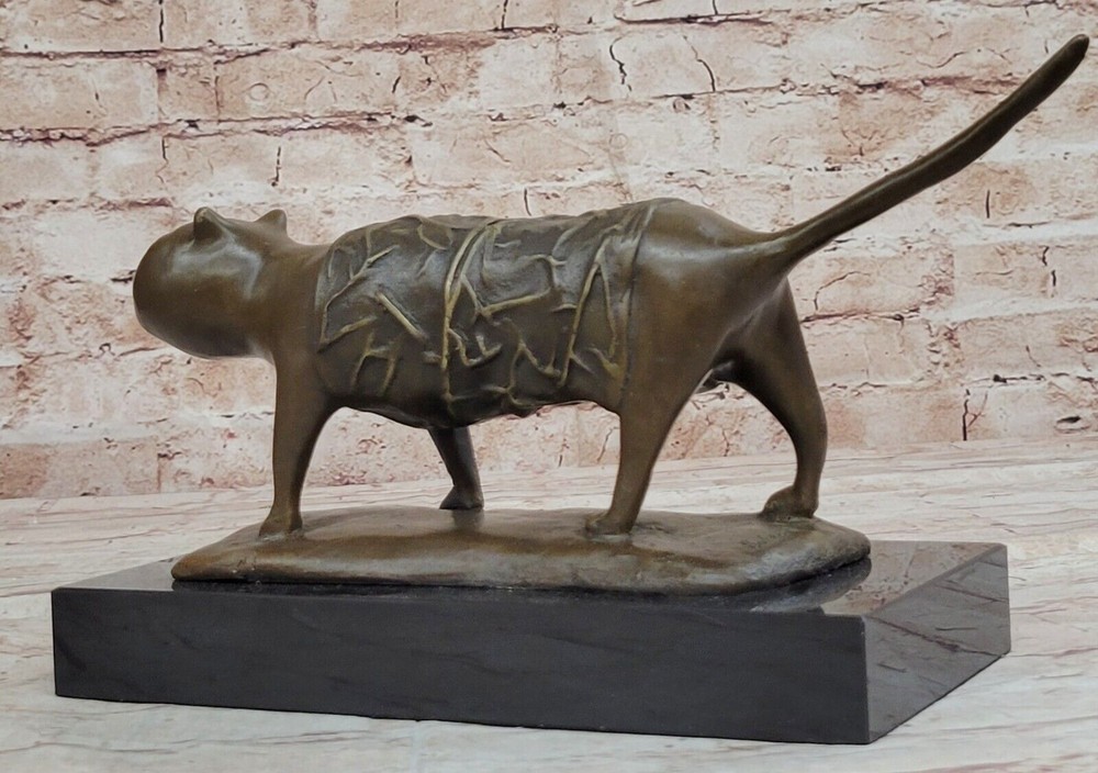 Abstract Botero Cat Genuine Solid Bronze Sculpture Lost Wax Figurine Gift Decor