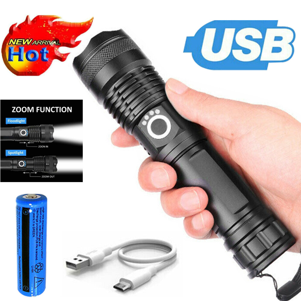Most Powerful 99000000LM LED Flashlight Zoom USB Rechargeable Super Bright Torch