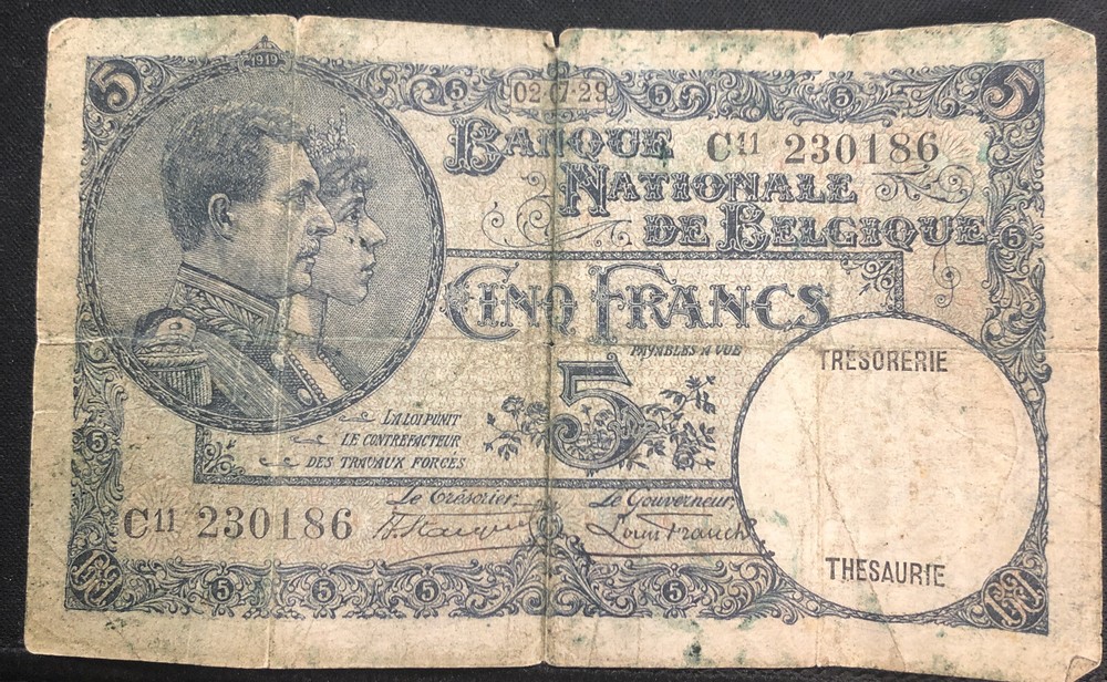 1938 Belgium 5 francs banknote - ENN Coins