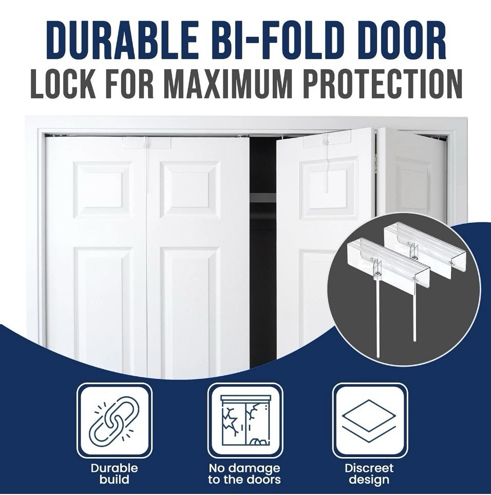(2- Pack) - Safety Innovations Bi-fold Door Lock - Closet 2 Pack, Clear